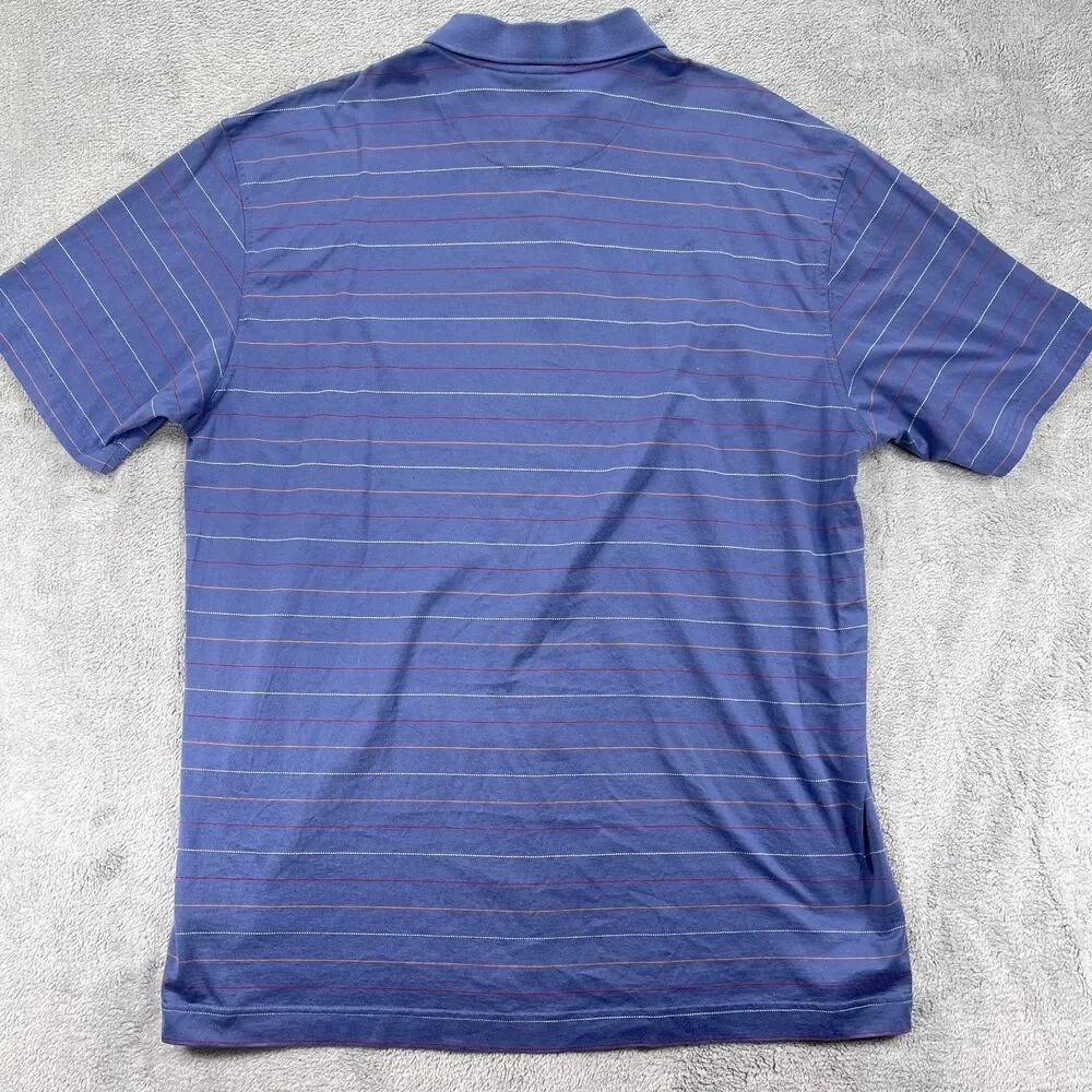 Nike Polo Shirt Mens 2XL Blue Striped Cotton Swoosh Logo Golf Tennis Resort Wear